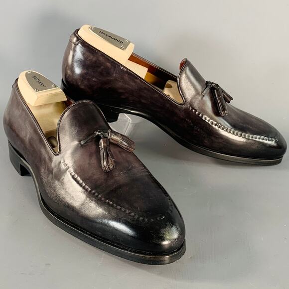 Magnanni Other - MAGNANNI Size 11 Black Leather Tassels Slip On Loafers